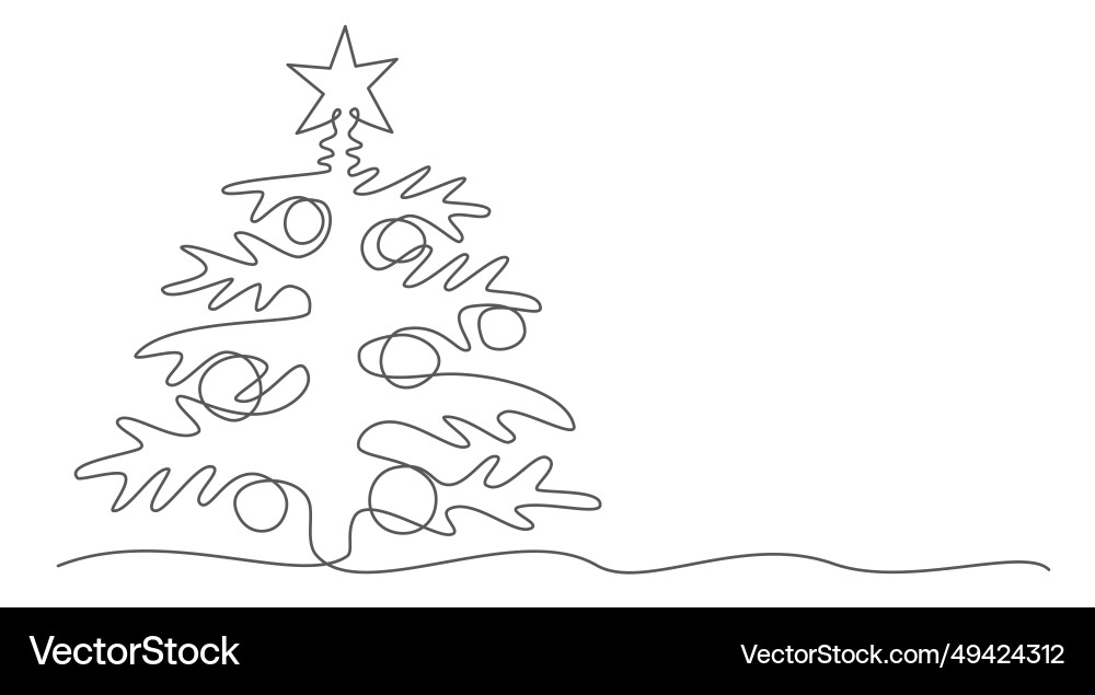 Christmas tree one line drawing isolated on white Christmas tree one line drawing isolated on white vector image