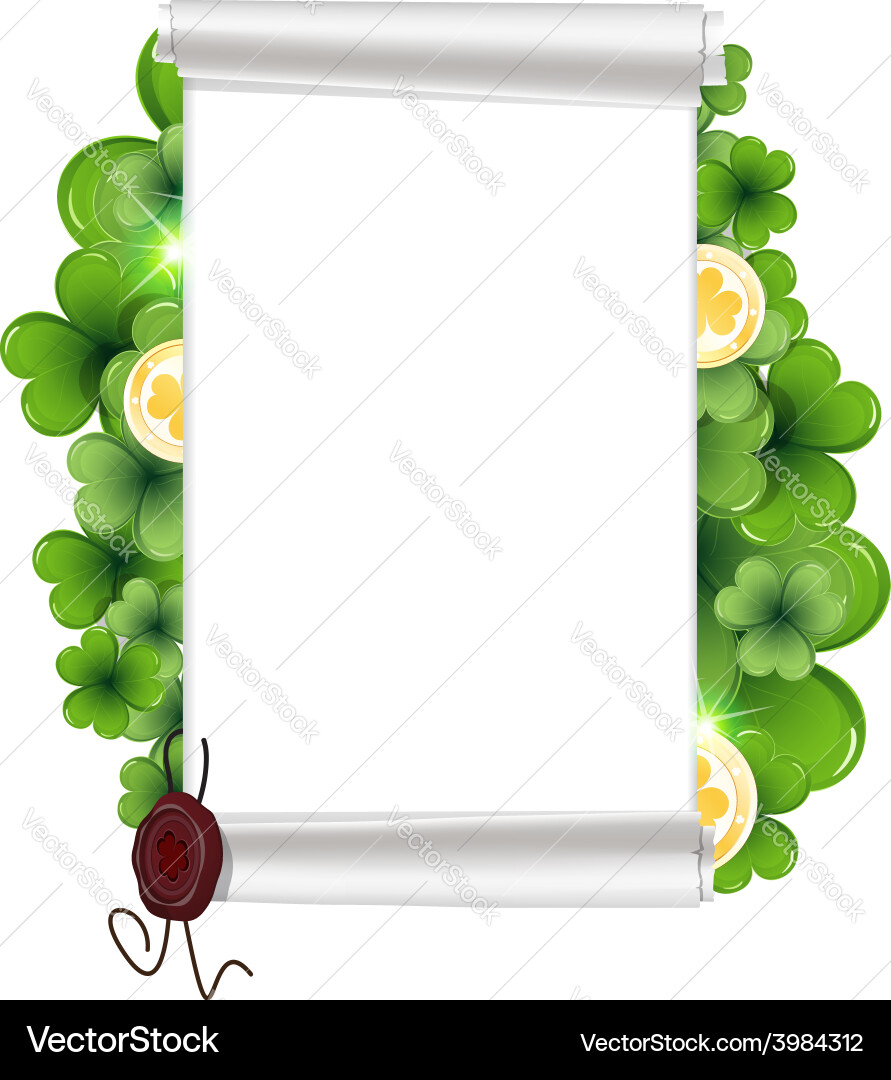 Clover coins and paper scroll vector image