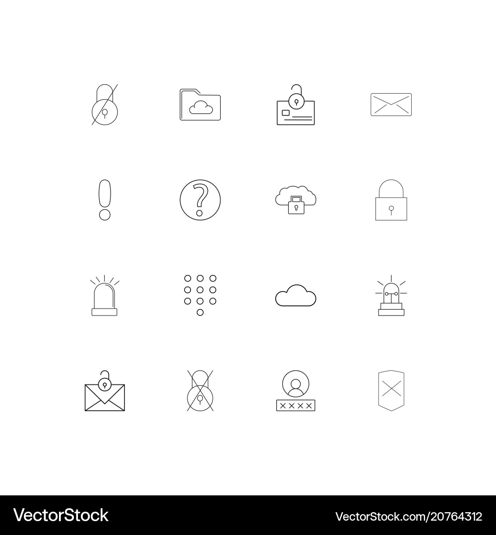Cyber security linear thin icons set outlined Vector Image
