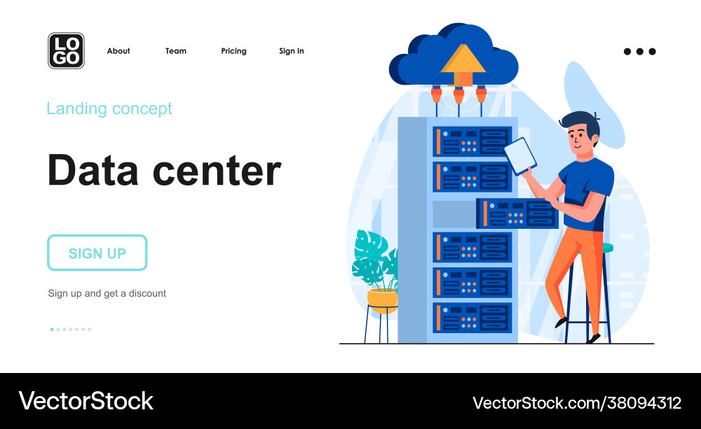 Data server web concept man engineer maintains Data server web concept man engineer maintains vector image