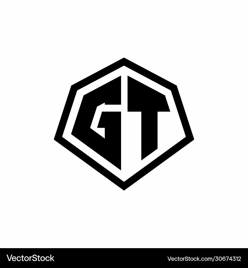 Gt monogram logo with hexagon shape and line Vector Image