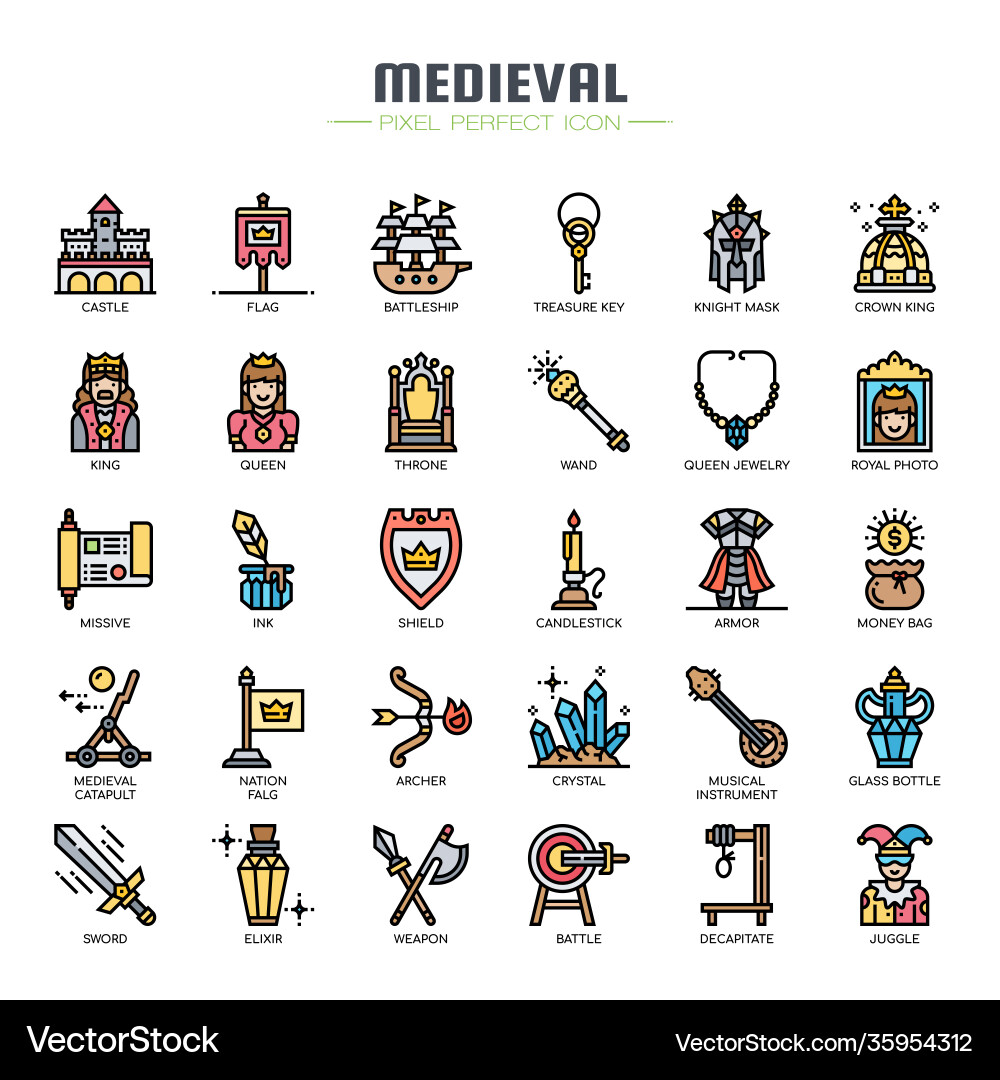 Medieval elements thin line and pixel perfect Vector Image