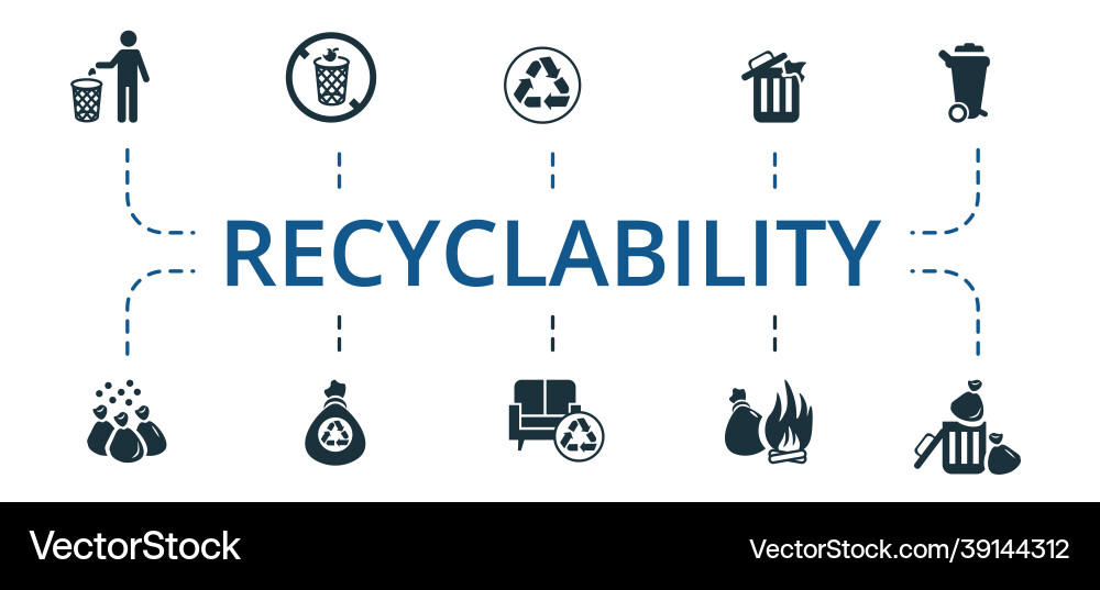 Recyclability icon set contains editable icons Vector Image