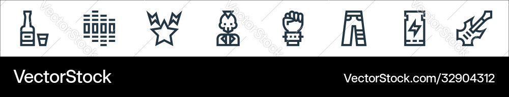 Rock and roll line icons linear set quality Rock and roll line icons linear set quality vector image
