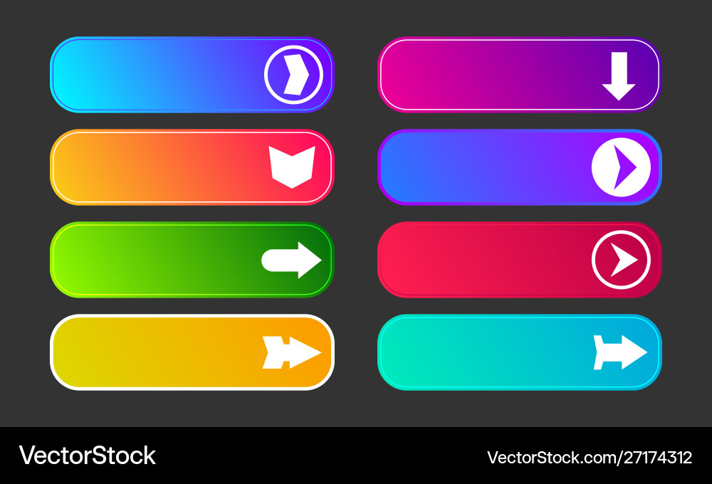 Set eight modern gradient buttons with arrows vector image