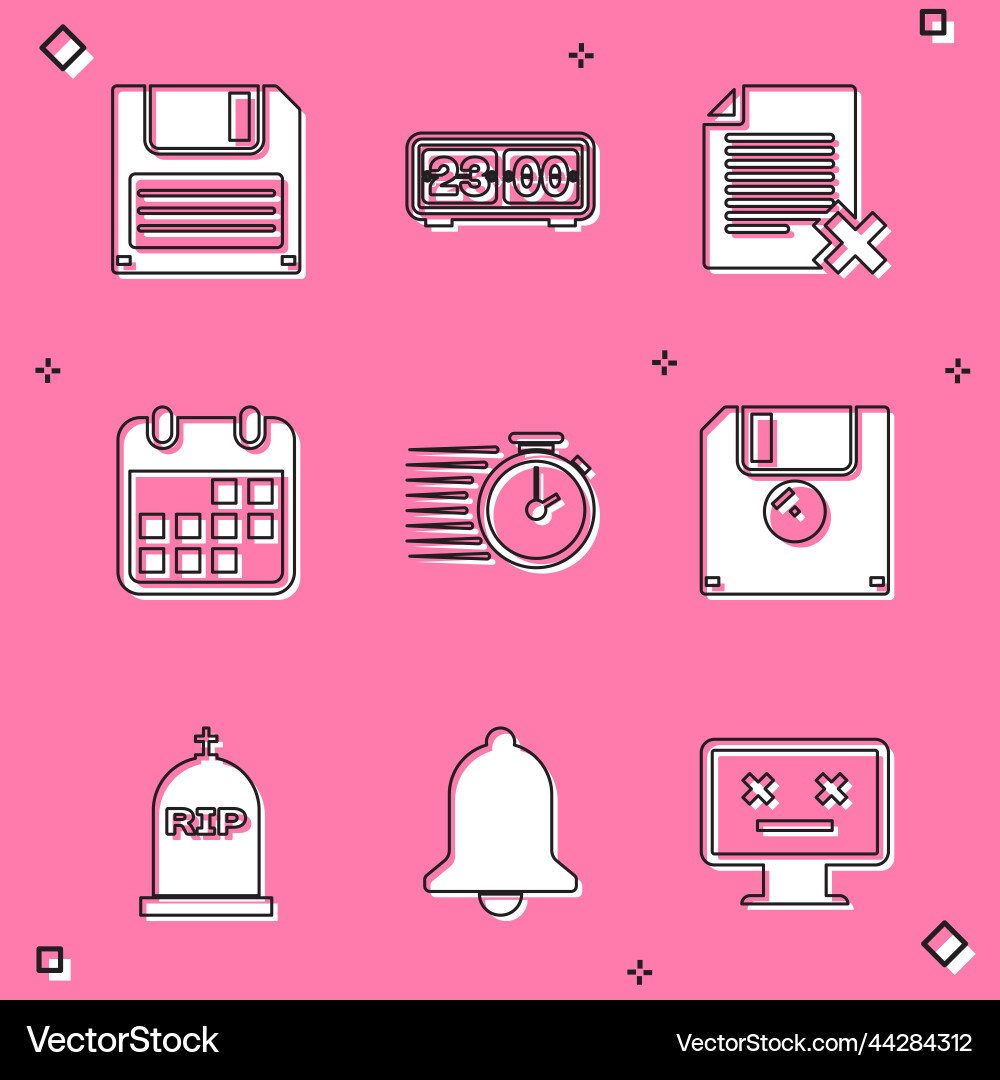 Set floppy disk retro flip clock delete file vector image