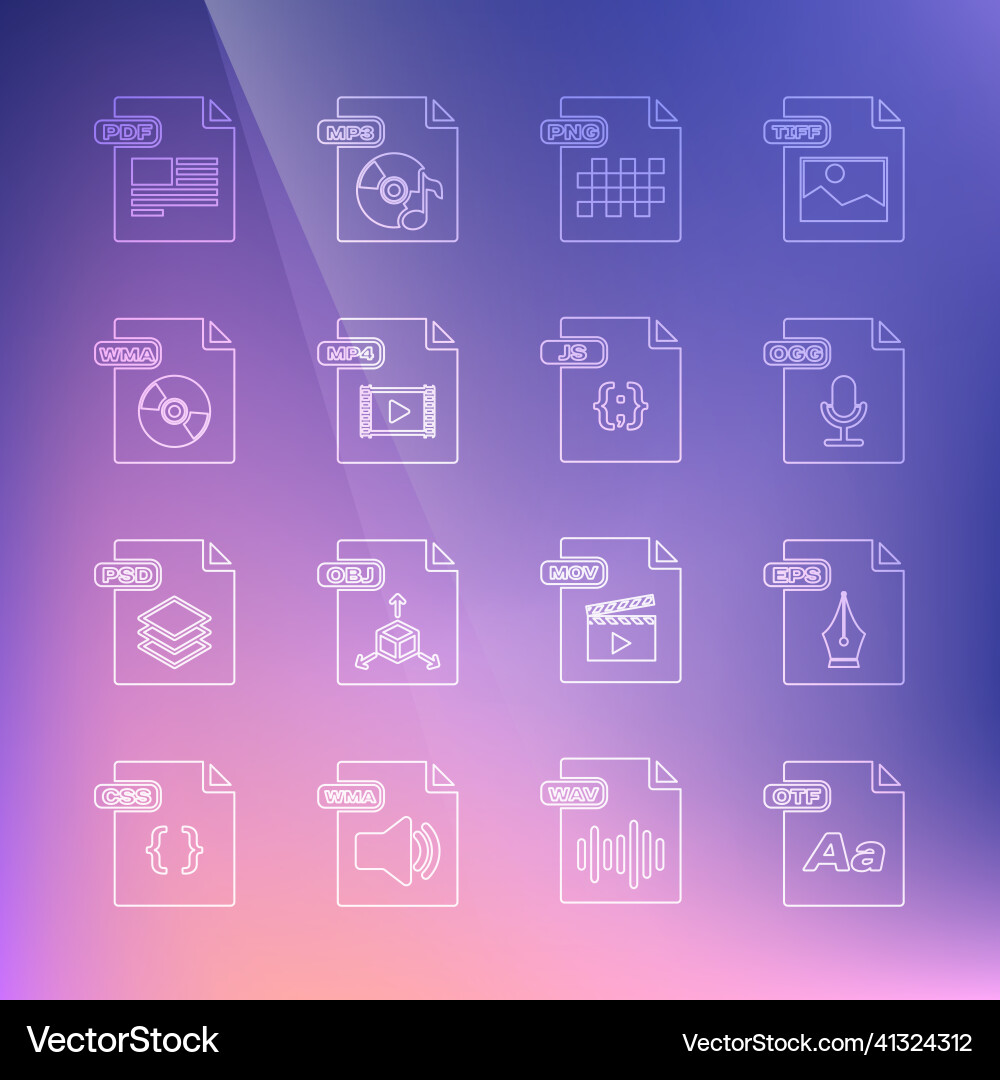 Set line otf file document eps ogg png mp4 Set line otf file document eps ogg png mp4 vector image