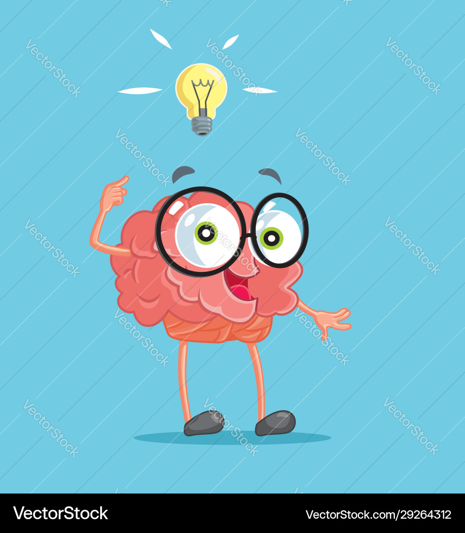 Smiling Brain Character with Lightbulb vector image
