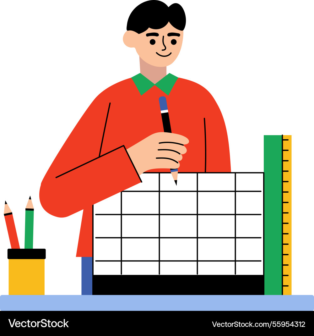 Student working on a graph paper flat vector image
