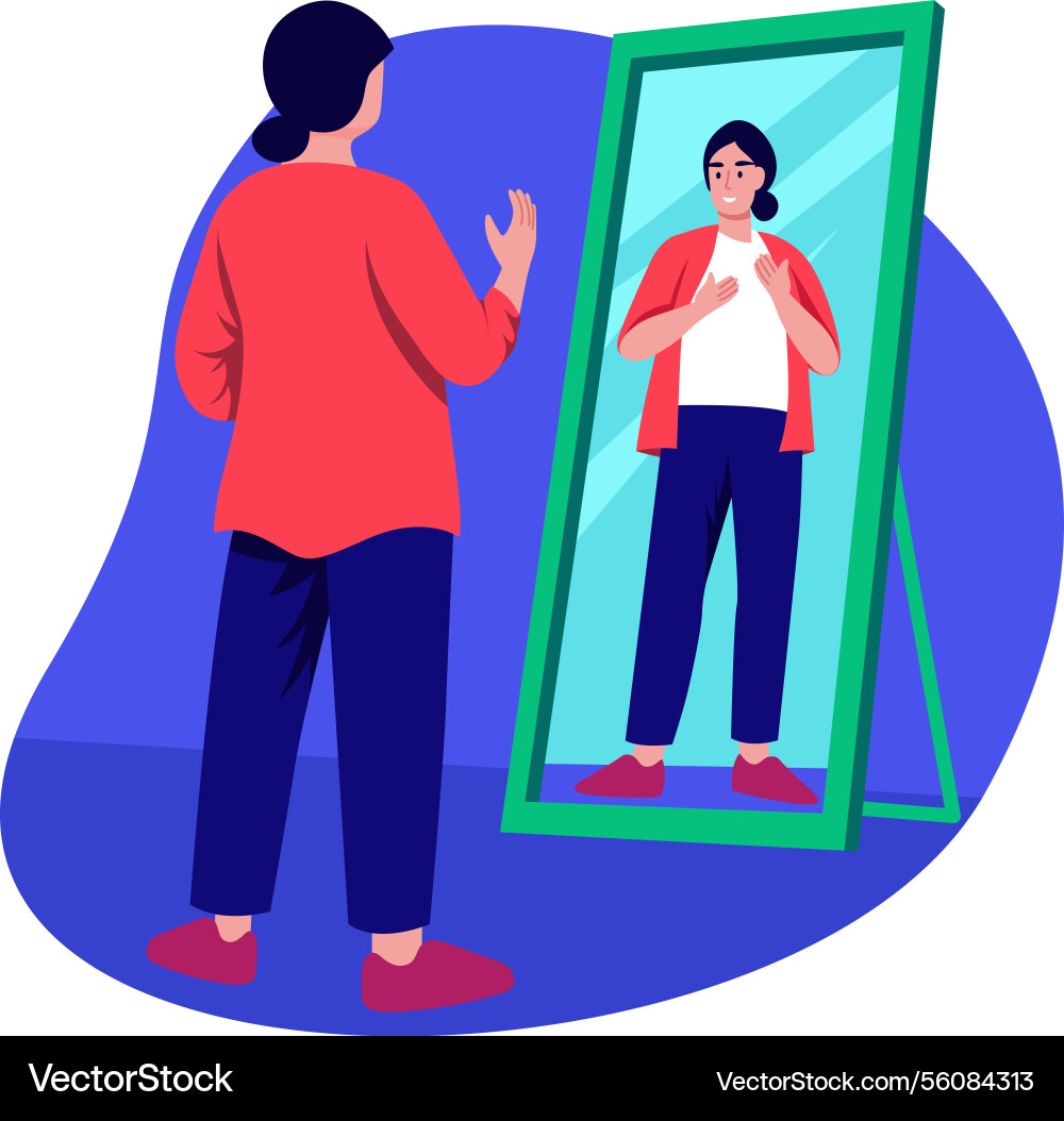 A character practicing speech in front of mirror Vector Image