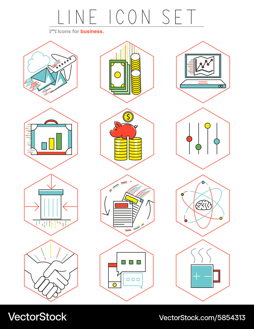 Business line icons set in flat design web vector image