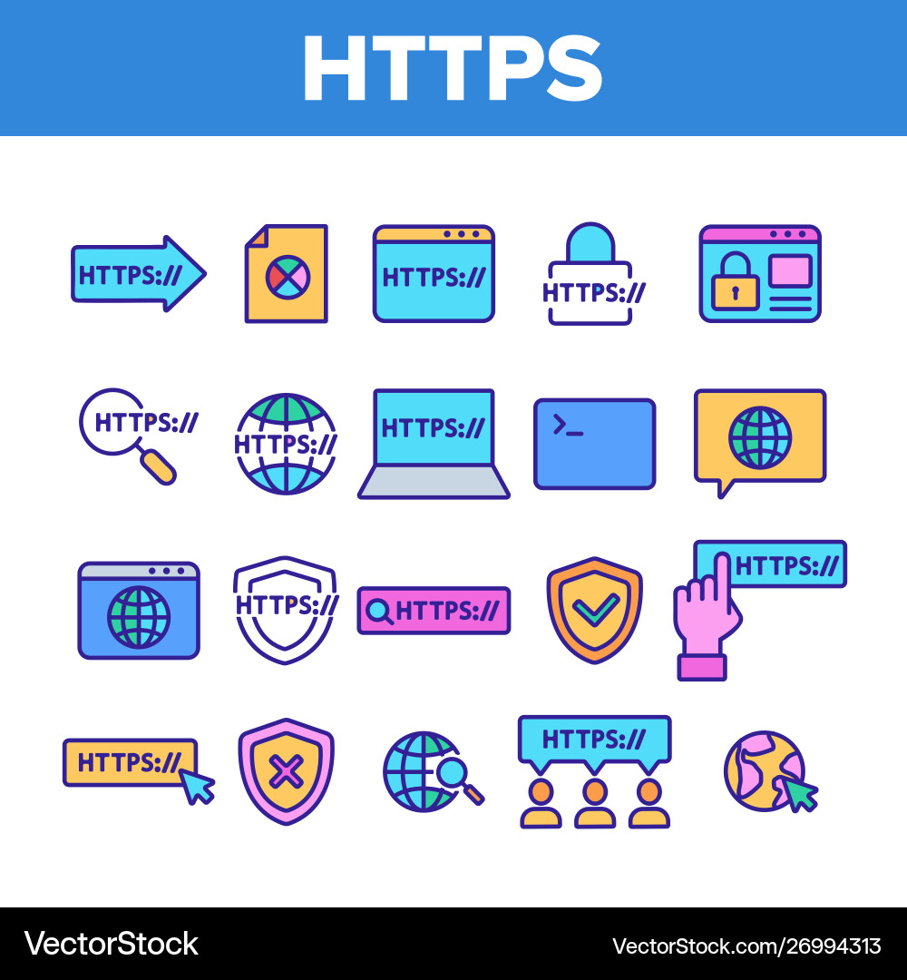 Color https elements sign icons set Color https elements sign icons set vector image