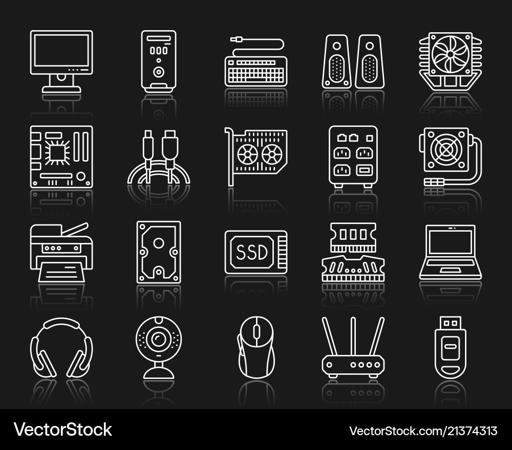 Computer simple white line icons set Computer simple white line icons set vector image