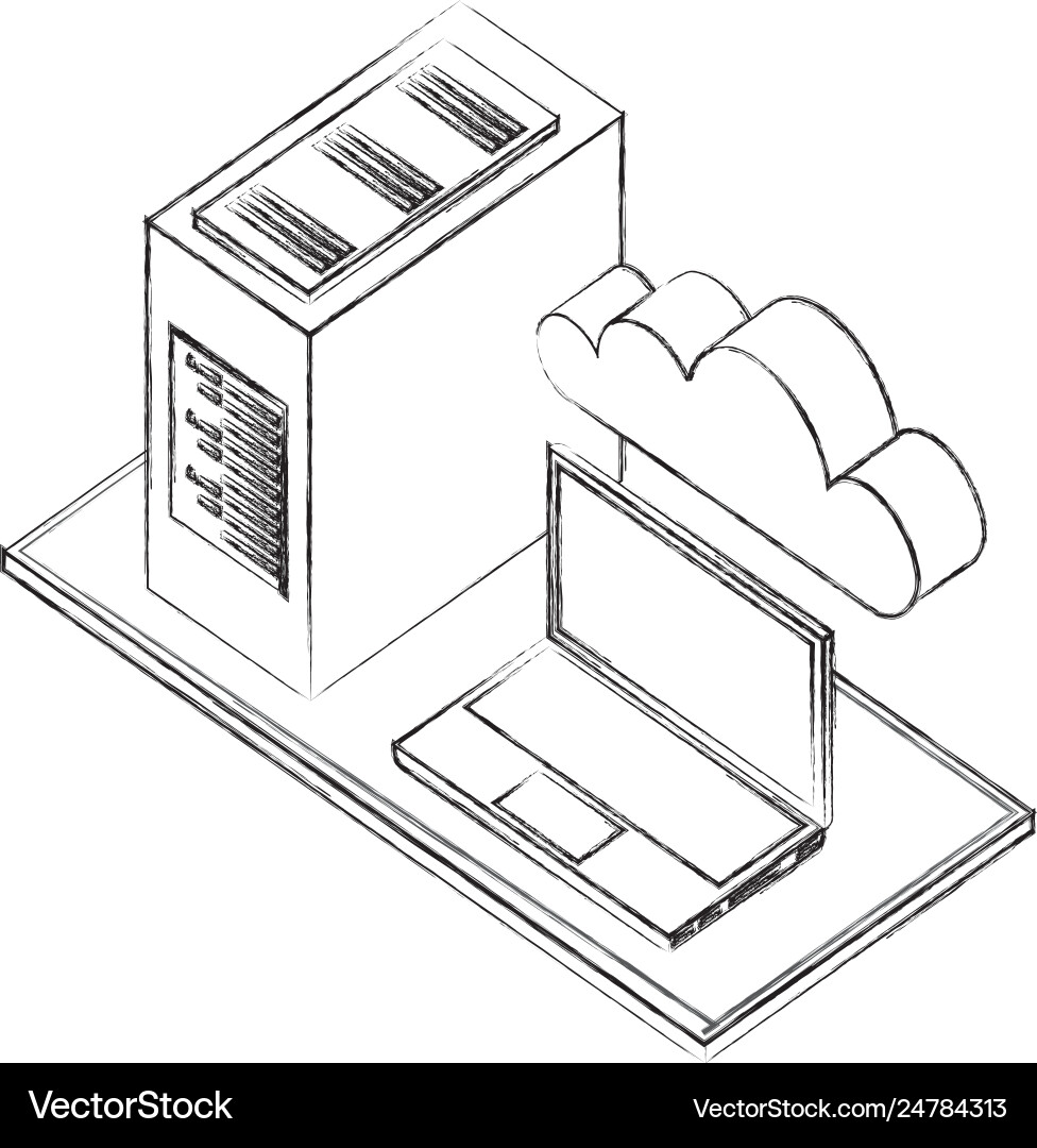 Laptop computer cpu tower cloud storage network vector image