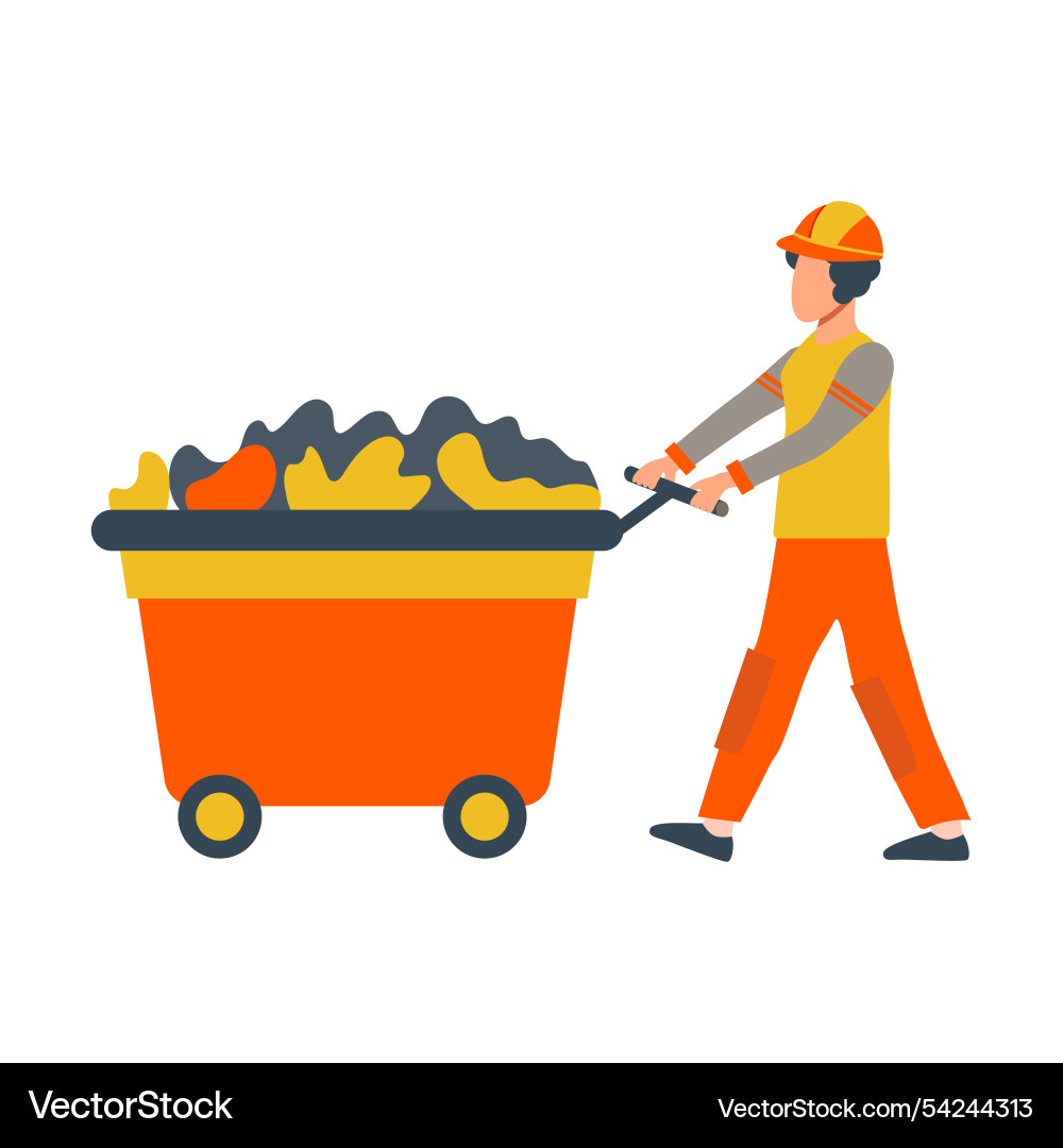 Man in uniform pushing trash can at wheels flat Vector Image