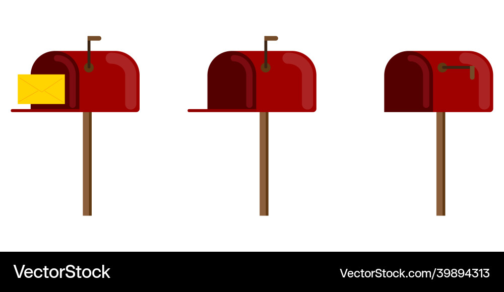 Red mailbox icon set open and close post signs Red mailbox icon set open and close post signs vector image