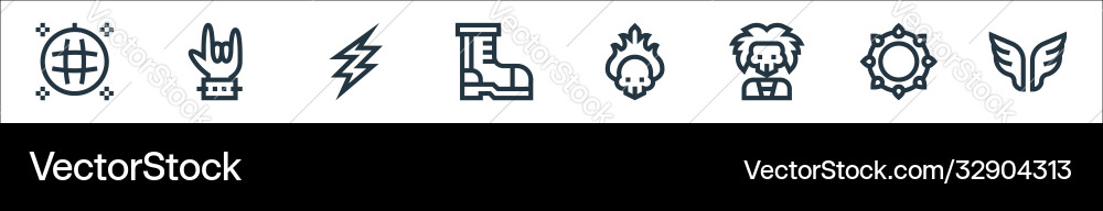 Rock and roll line icons linear set quality vector image