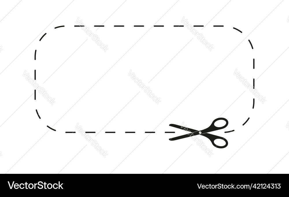 Scissors cutting rectangle shape with dashed line Vector Image