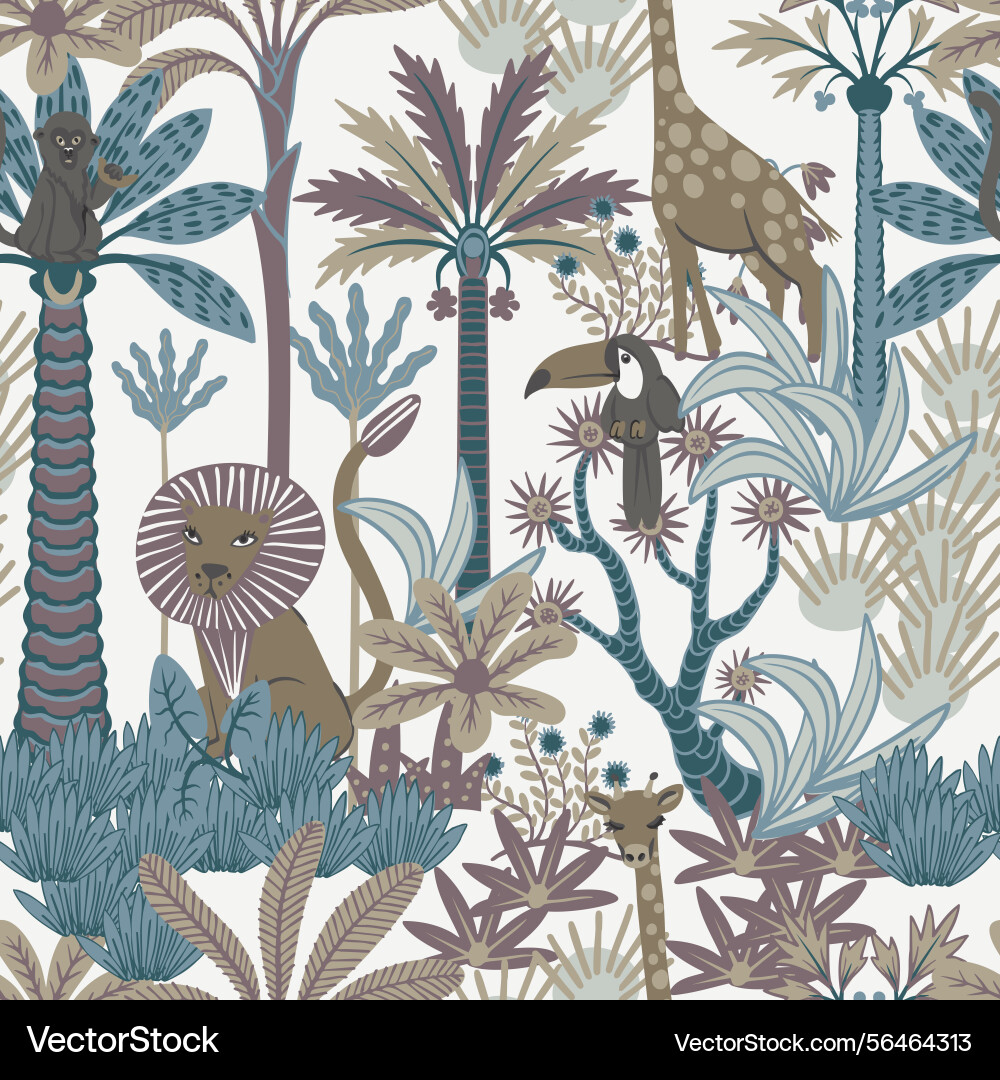 Seamless pattern with simple animals trees Seamless pattern with simple animals trees vector image