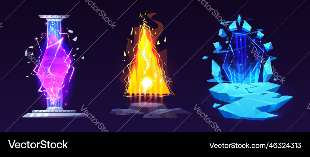 Set of magic game portals on dark background Set of magic game portals on dark background vector image