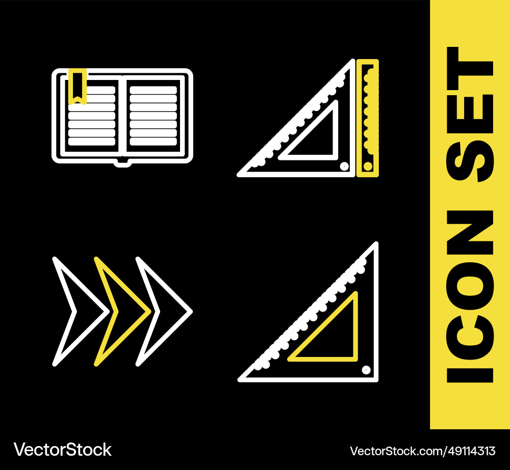 Setzen Sie die Linie dreieckige Herrscher Pfeil und offene Buch-Symbol Setzen Sie die Linie dreieckige Herrscher Pfeil und offene Buch-Symbol vektorbild