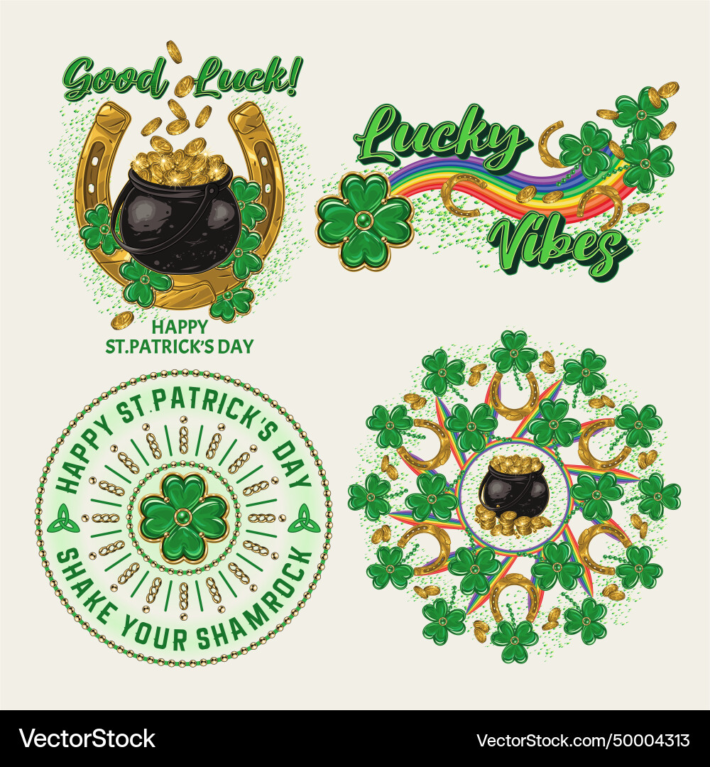 St patricks day labels with holiday objects text St patricks day labels with holiday objects text Vector Image