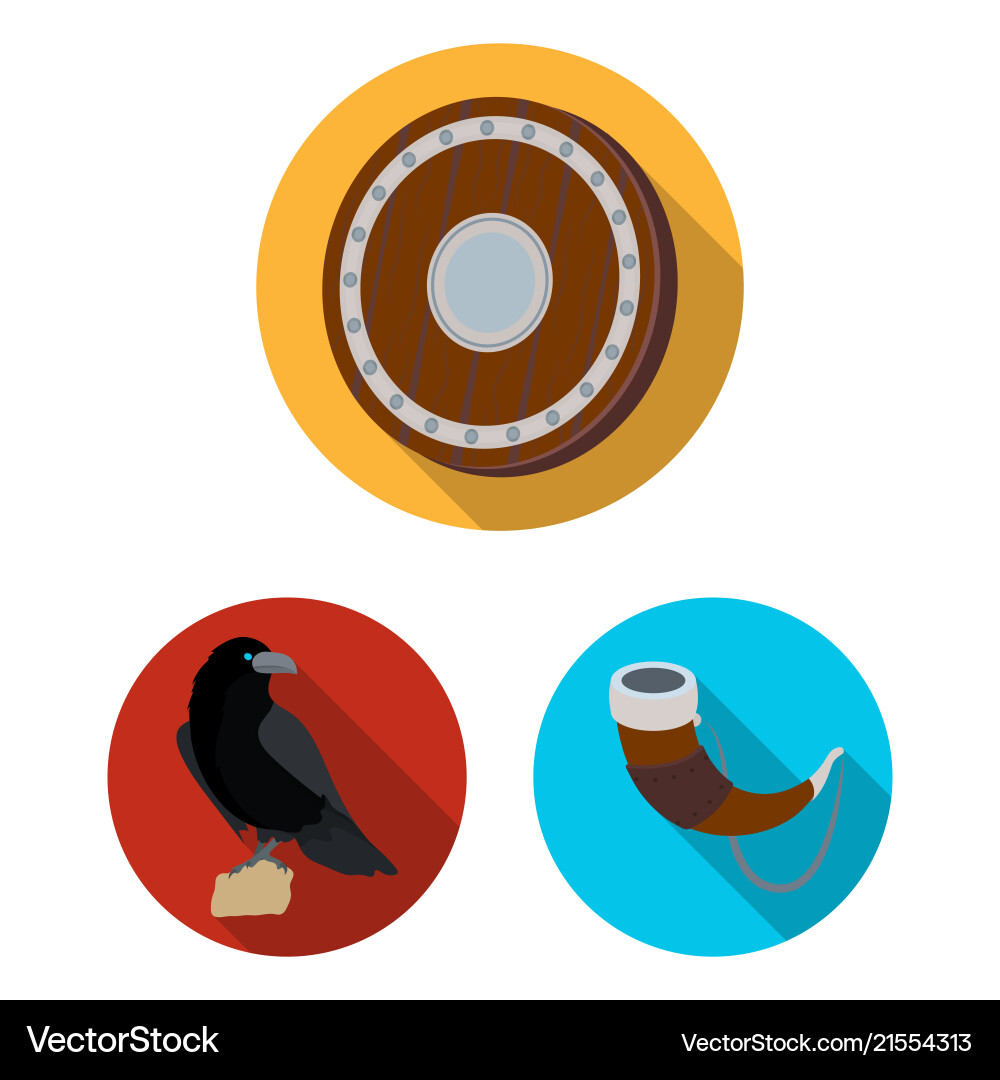 Vikings and attributes flat icons in set Vector Image