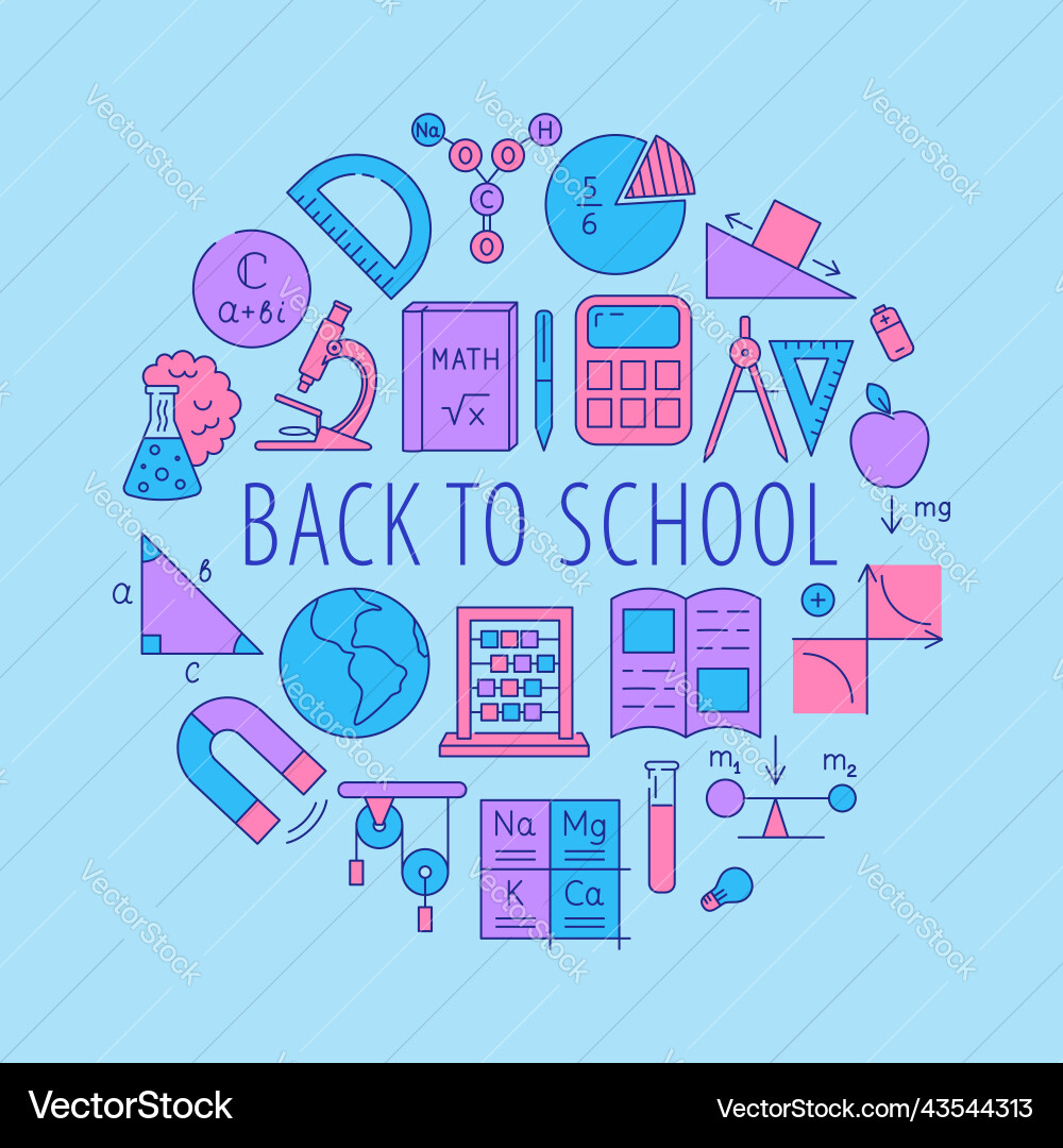Zurück zur Schule Rundposter im Linienstil Zurück zur Schule Rundposter im Linienstil vektorbild