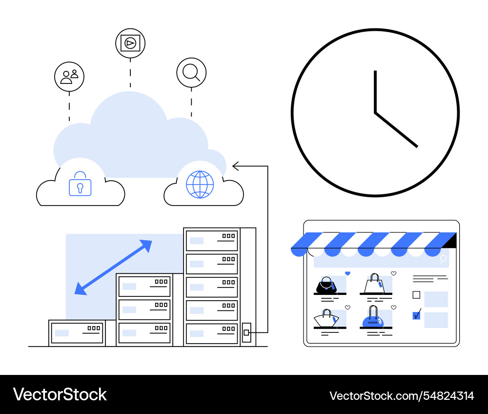 Cloud computing infrastructure with e-commerce Cloud computing infrastructure with e-commerce vector image