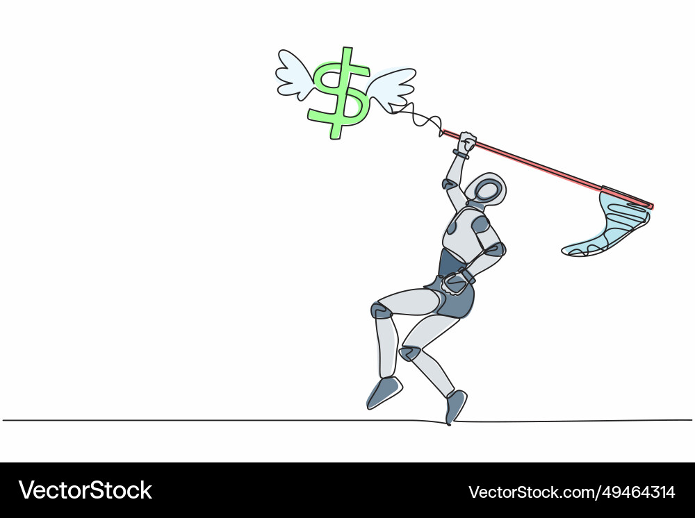 Continuous one line drawing robot try to catching vector image