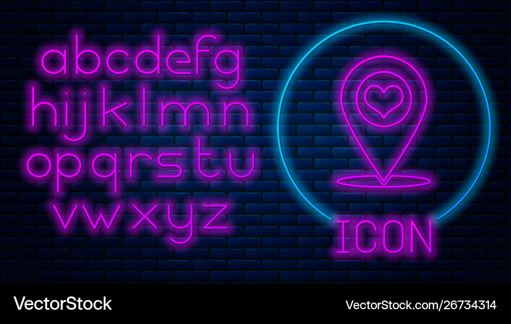 Glowing Neon Kartenzeiger mit Herzikone isoliert Glowing Neon Kartenzeiger mit Herzikone isoliert vektorbild