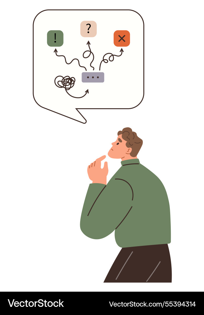 Man contemplating a decision tree with various vector image