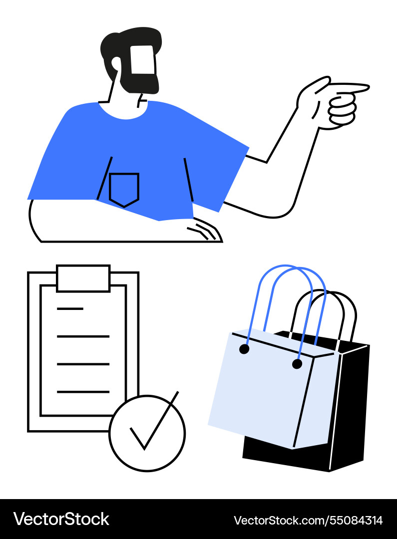 Man pointing alongside clipboard with checklist Man pointing alongside clipboard with checklist vector image
