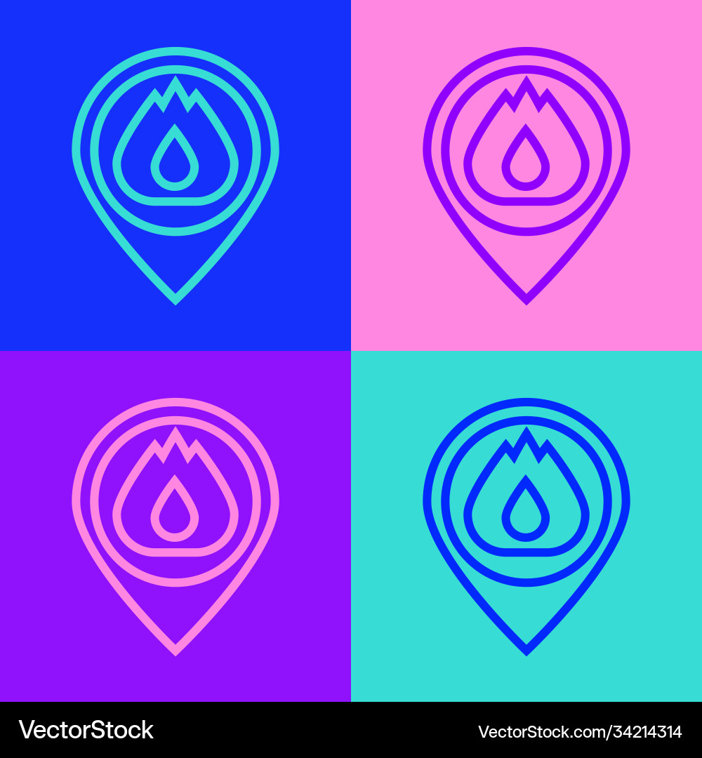 Pop art line map pointer with fire flame icon Pop art line map pointer with fire flame icon vector image