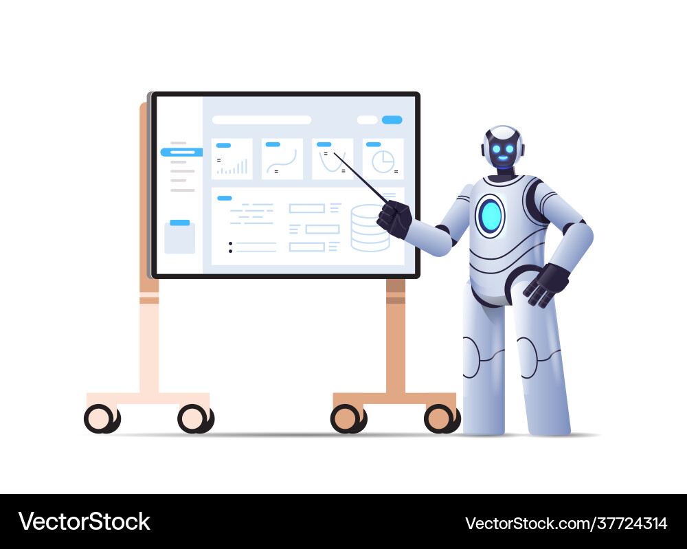 Robot analyzing statistics financial data robotic Robot analyzing statistics financial data robotic vector image
