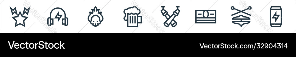 Rock and roll line icons linear set quality vector image