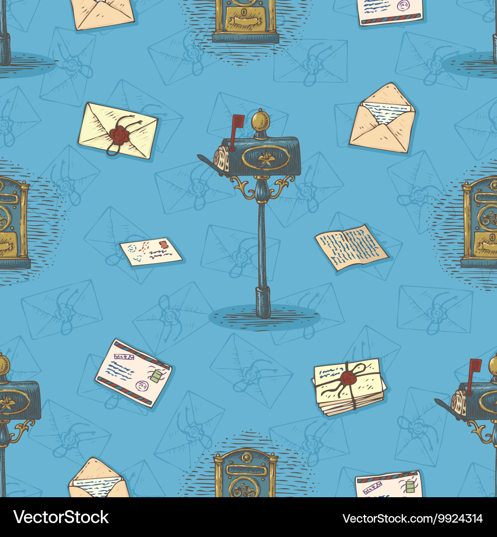 Seamless pattern with envelopes letters Vector Image