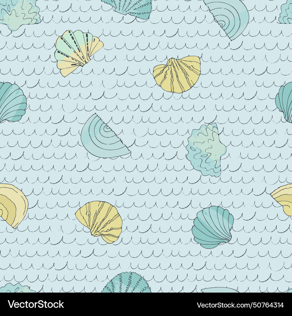 Seamless pattern with hand drawn shells sands Seamless pattern with hand drawn shells sands Vector Image