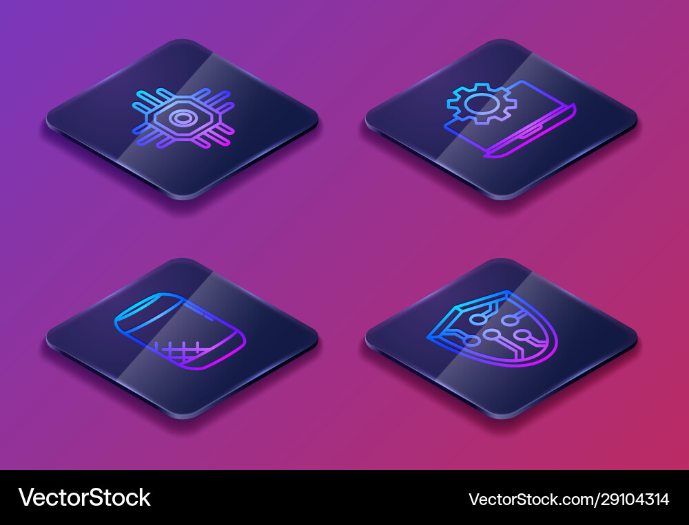 Set isometric line processor voice assistant Set isometric line processor voice assistant vector image