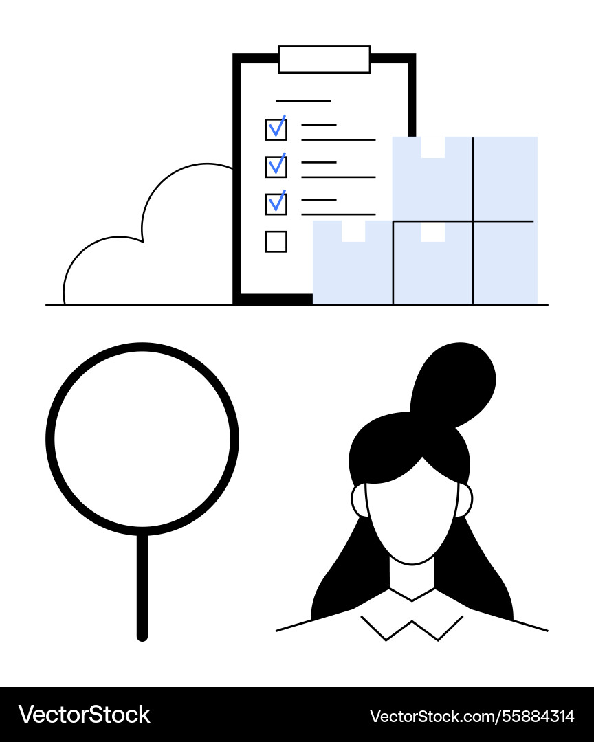 Task checklist with boxes magnifying glass Vector Image