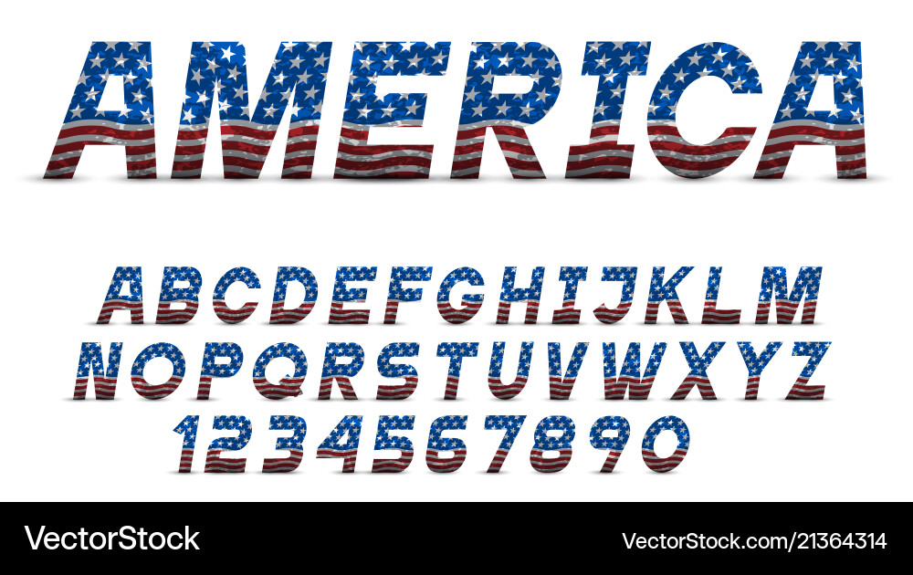 USA Flag Font Grunge Alphabet Set Vector Image