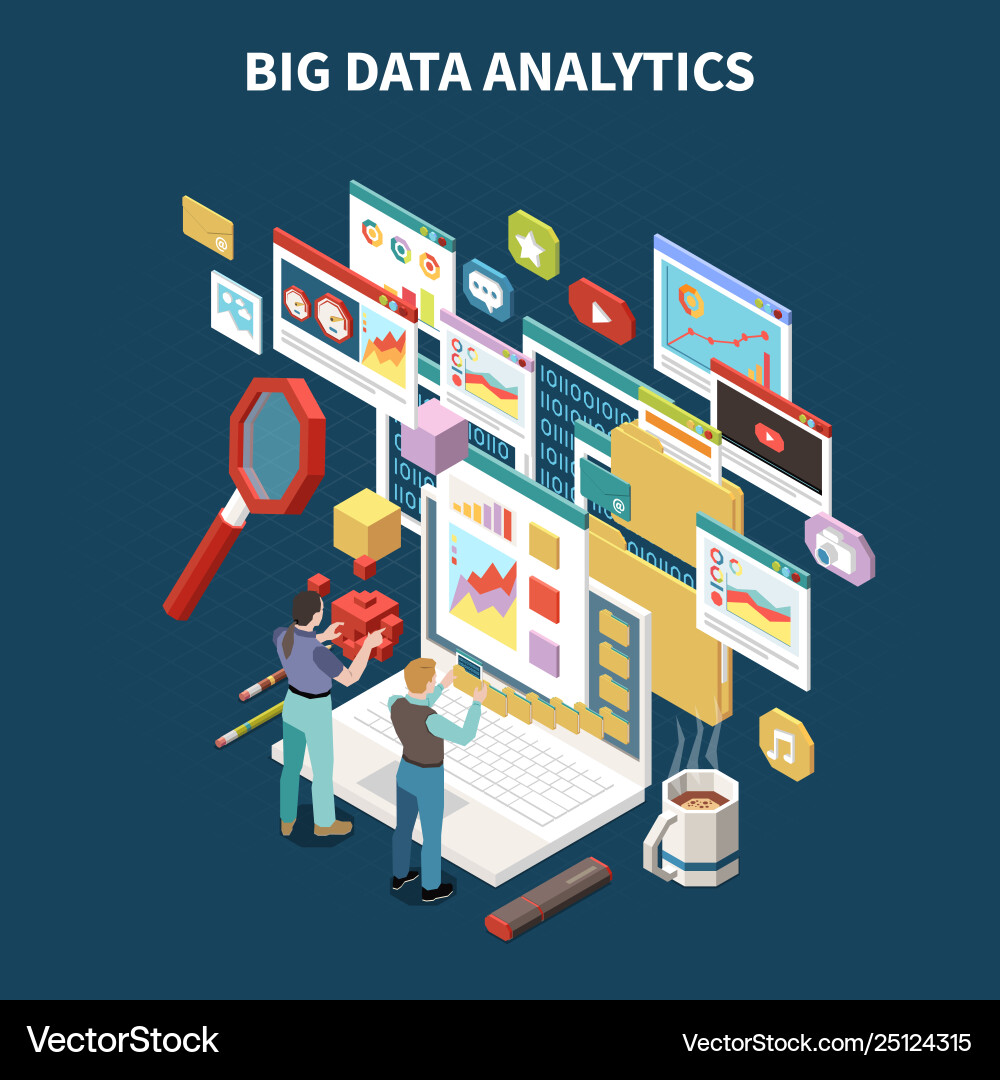 Big Data Analytics Isometric Composition vector image