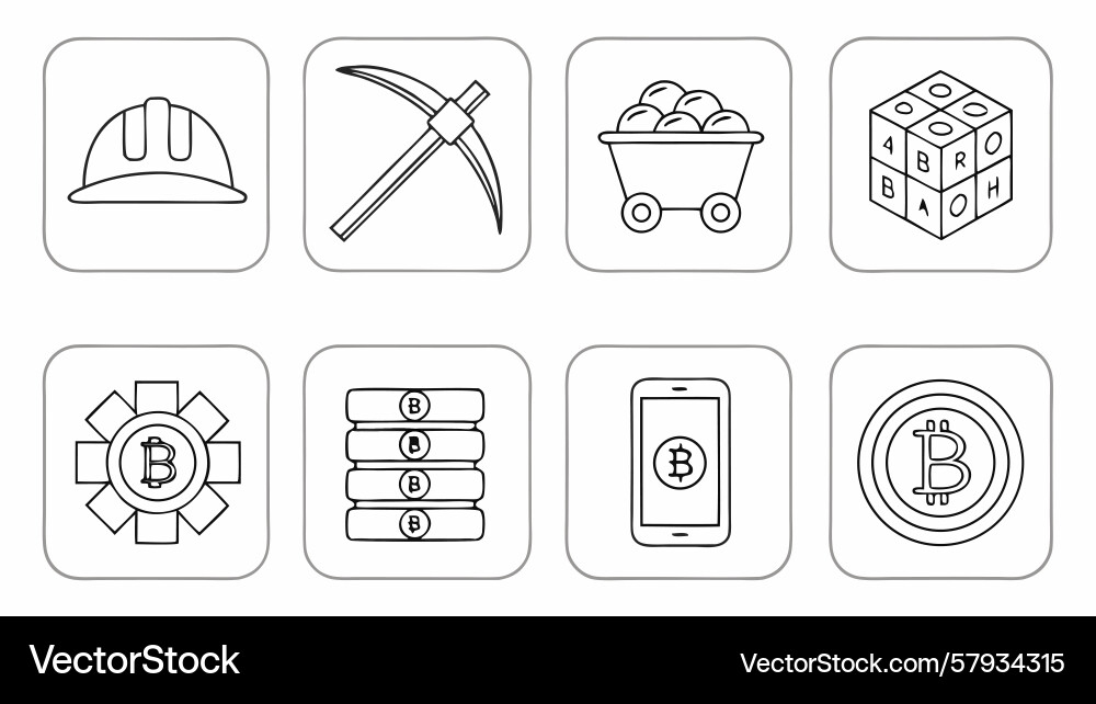 Bitcoin mining icons set simple Vector Image