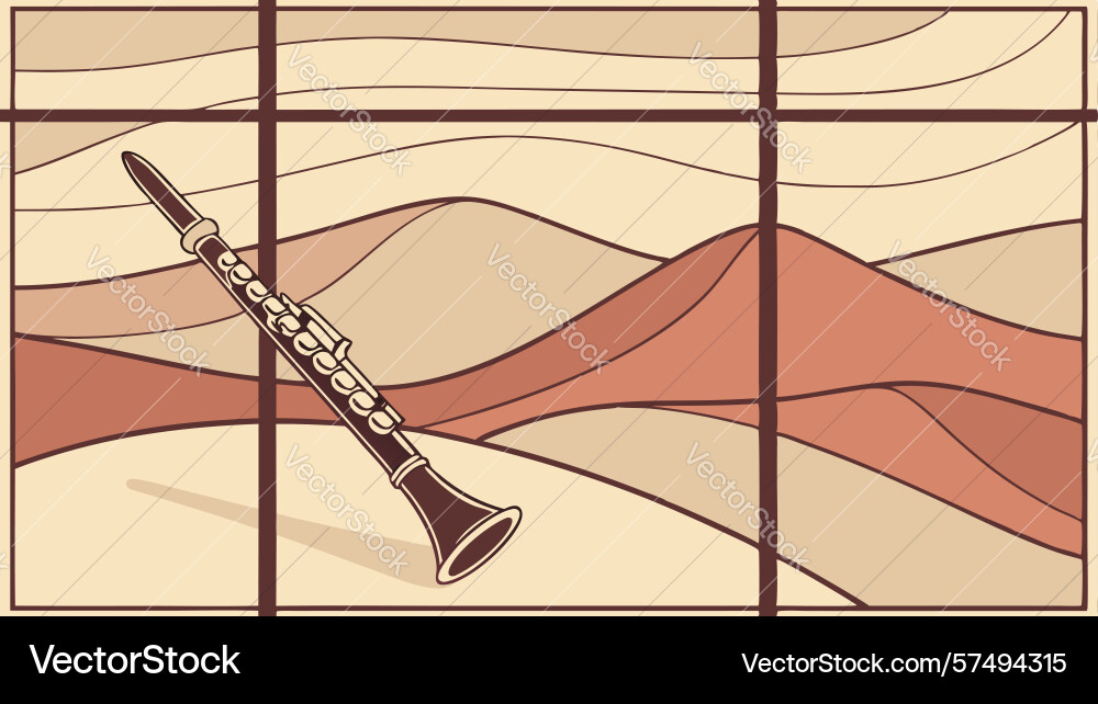 Clarinet behind window frame abstract design vector image