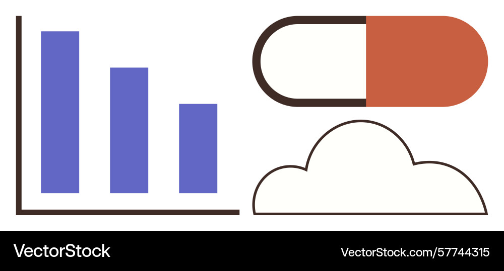 Decreasing bar graph with capsule pill and cloud vector image