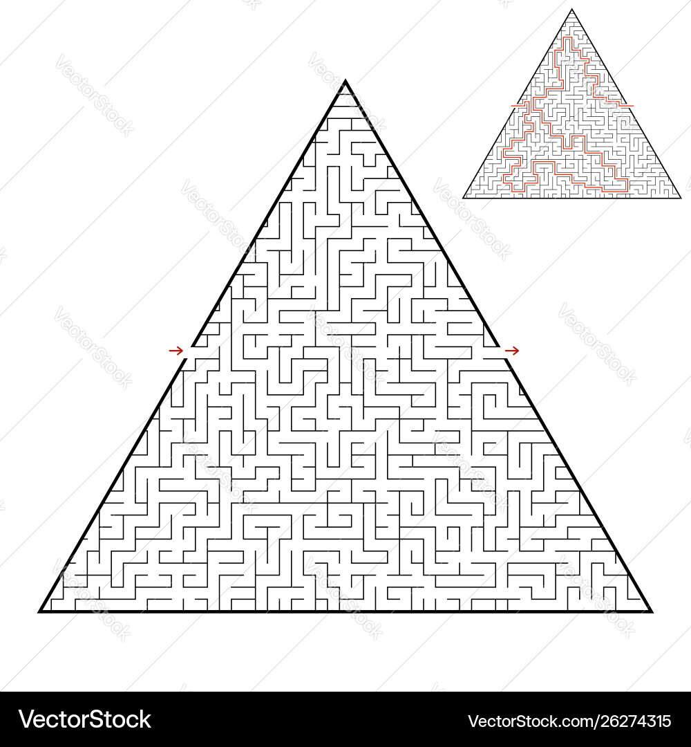 Difficult triangular labyrinth game for kids Difficult triangular labyrinth game for kids Vector Image