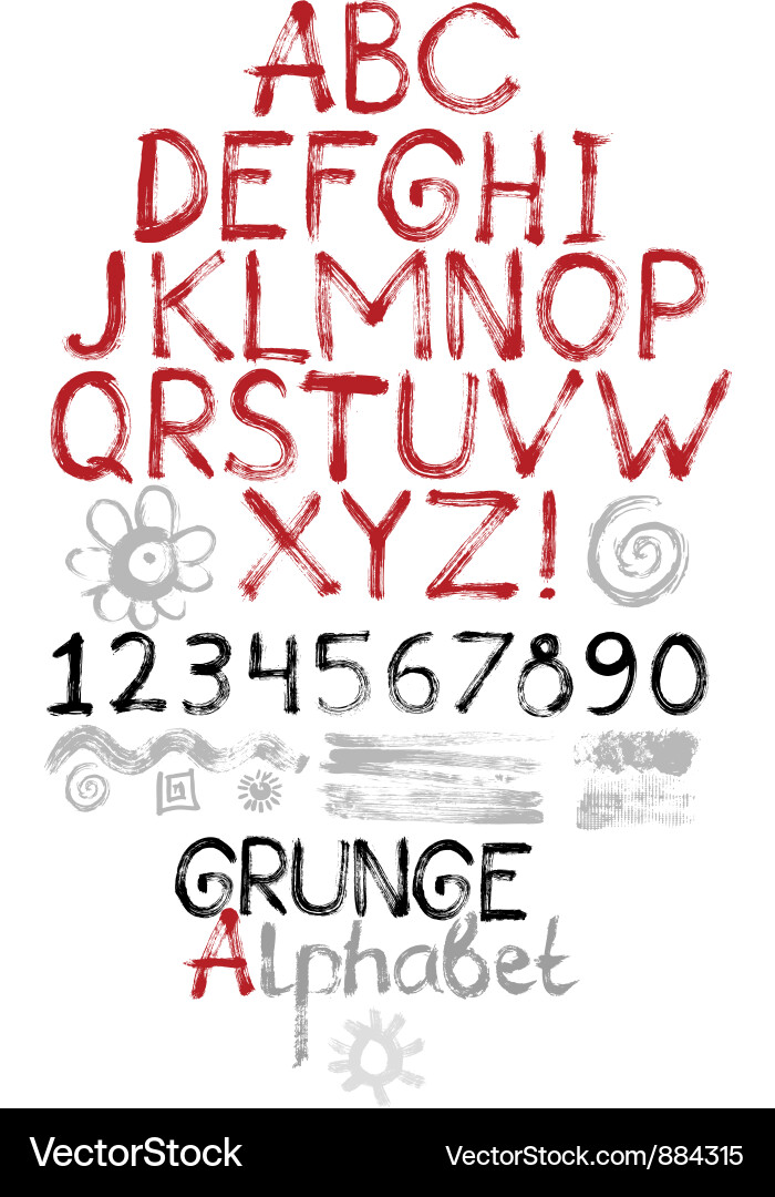 Grunge Alphabet & Number Set Vector Image