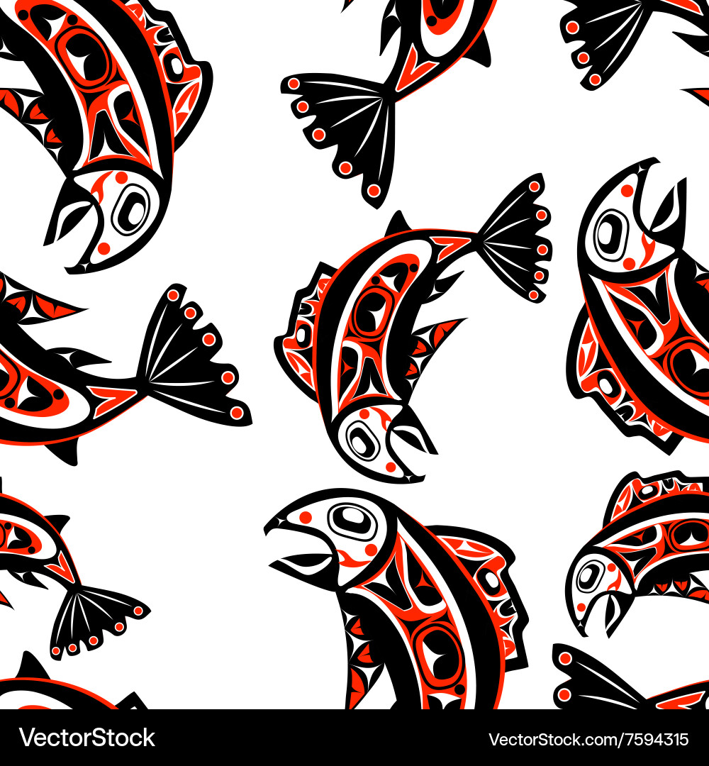 Native Salmon Seamless Pattern Vector Image