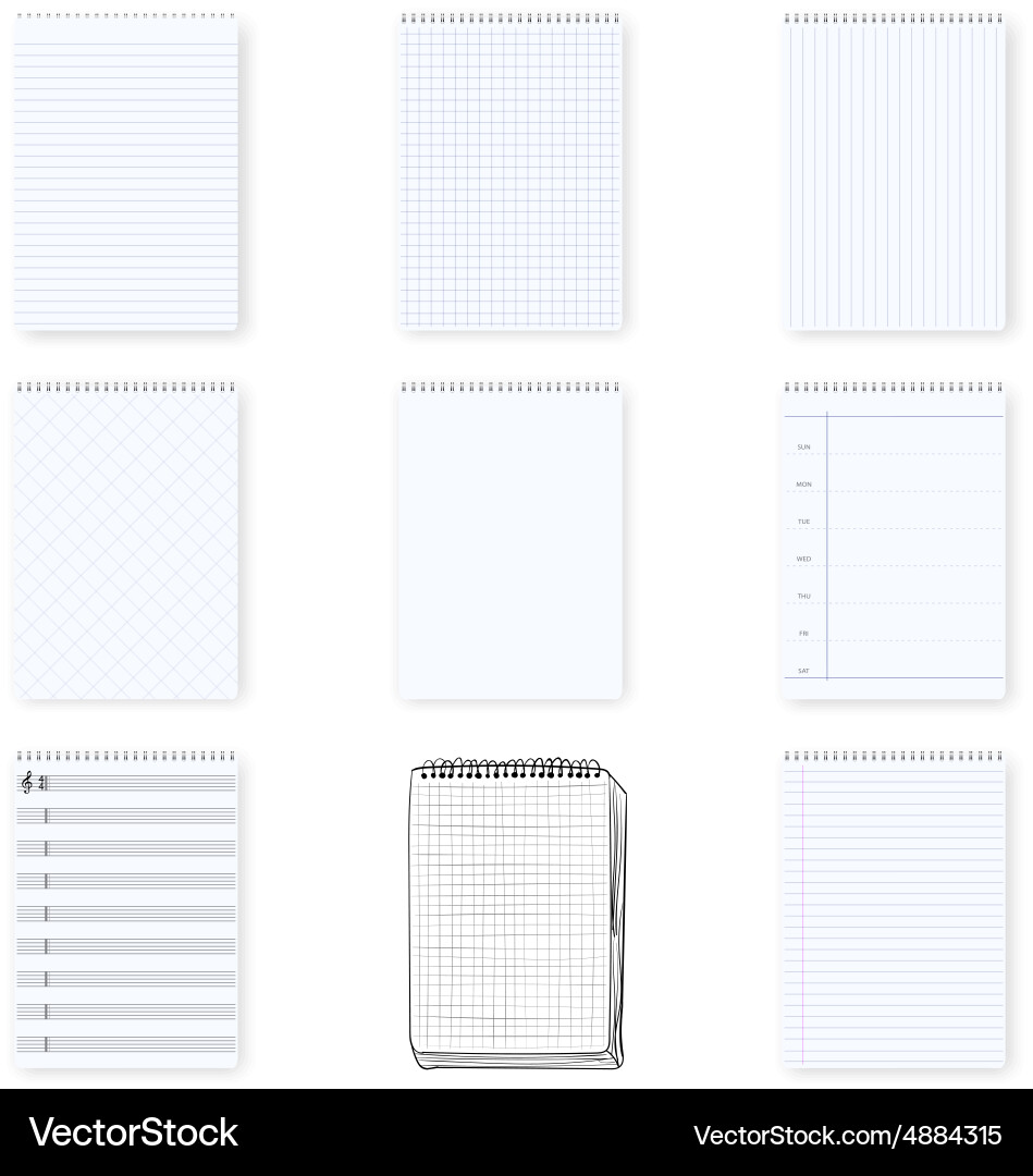 Notizblockset mit realistischer Hand gezeichnet Vektorbild