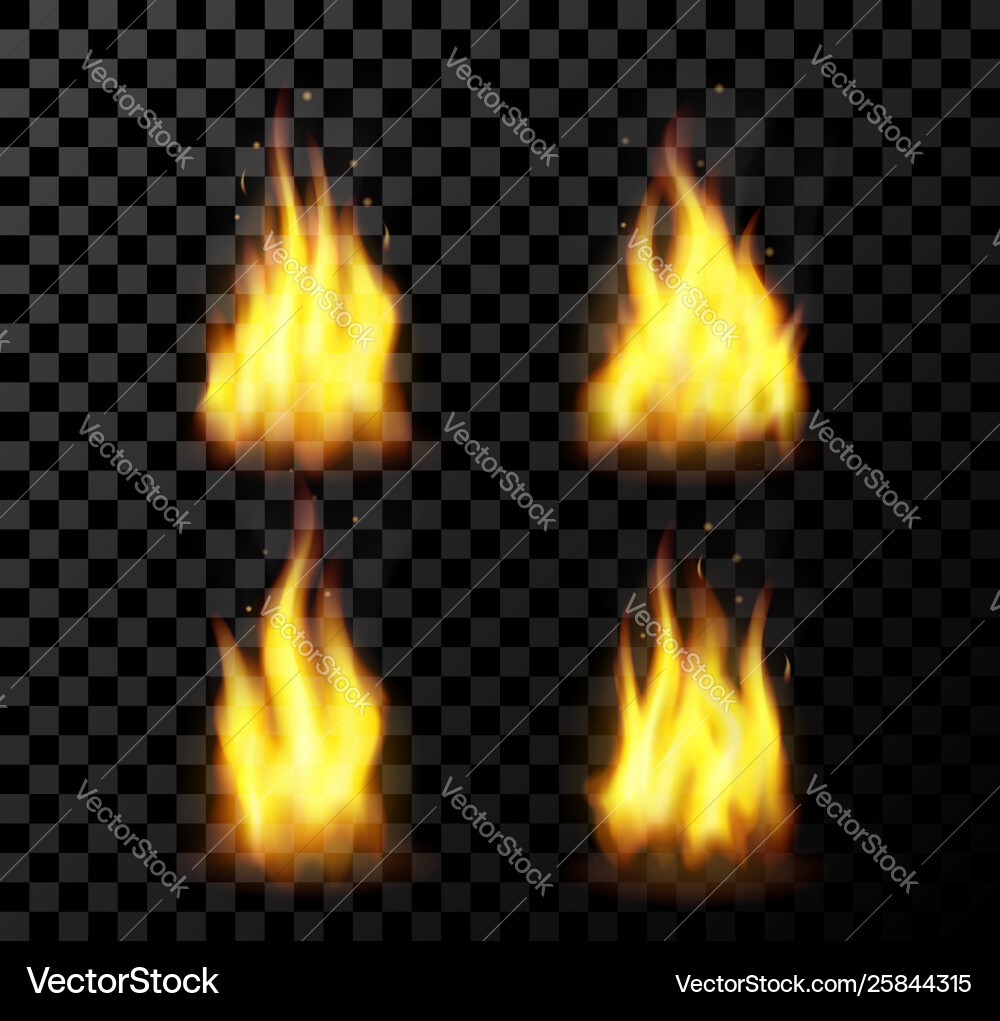 Red realistic fire set on a transparent background Red realistic fire set on a transparent background vector image